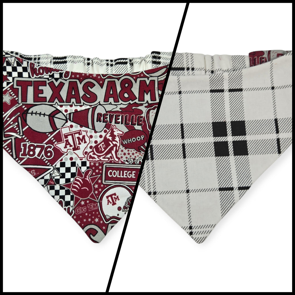 Aggies/ Black & White Plaid Slip-on Scrunchie Bandana (Medium/Large)