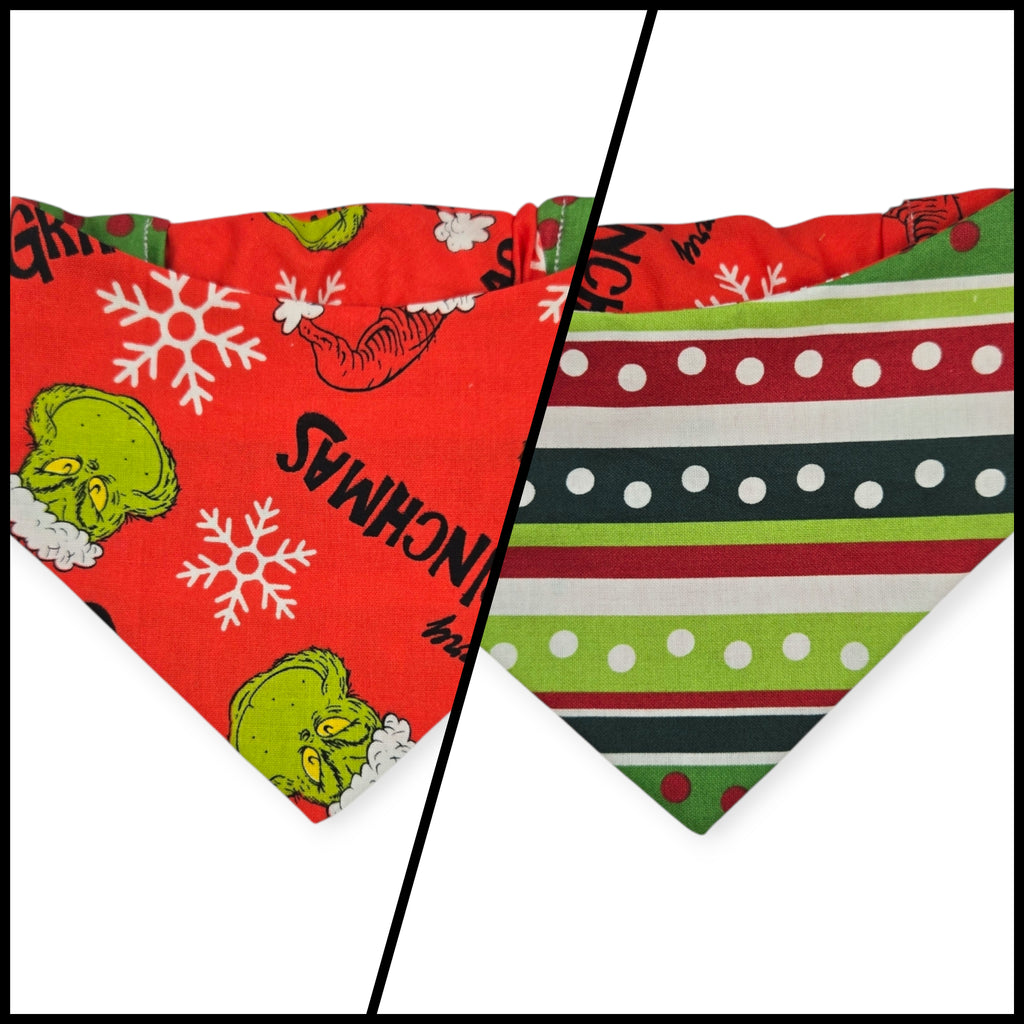 Grouchy/Christmas Stripes Slip-on Scrunchie Bandana (Small)