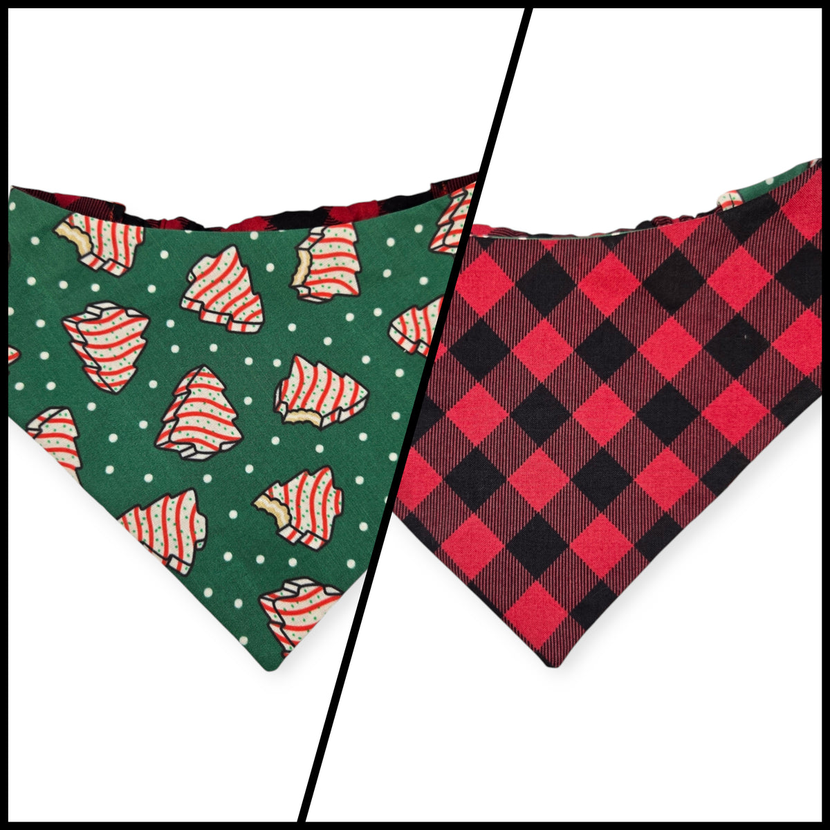 Snack Cake Trees/Red Buffalo Plaid Reversible Slip-on Scrunchie Bandana (Medium/Large)
