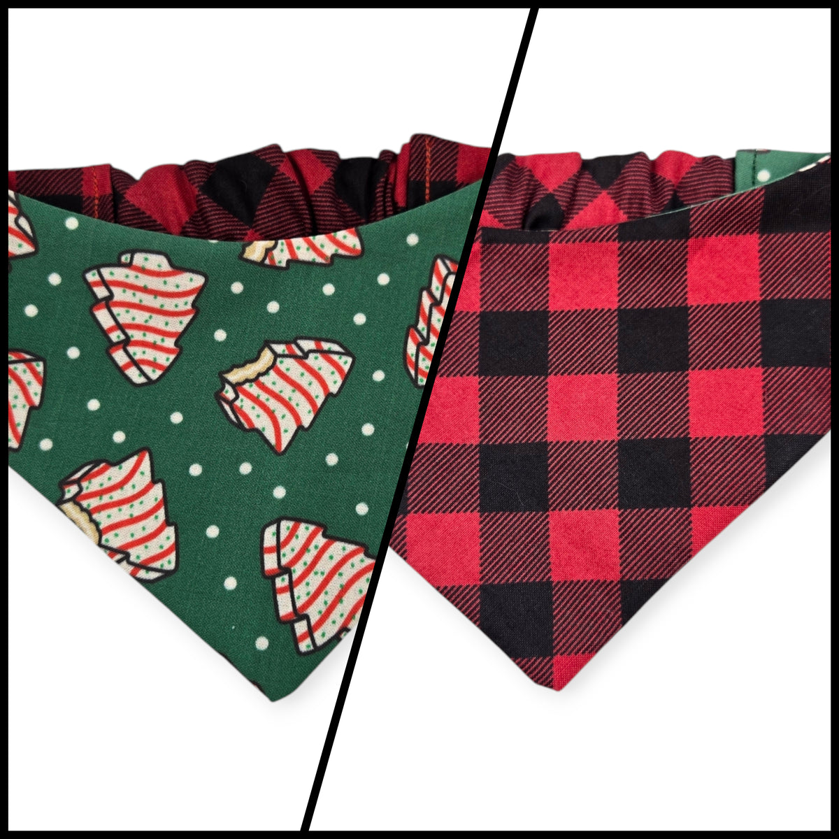 Snack Cake Trees/Red Bufflo Plaid Reversible Slip-on Scrunchie Bandana (Small)