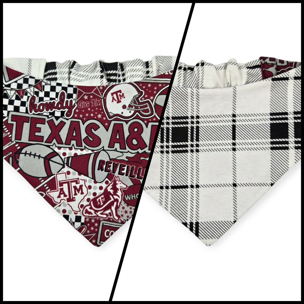 Aggies/ Black & White Plaid Slip-on Scrunchie Bandana (Medium)