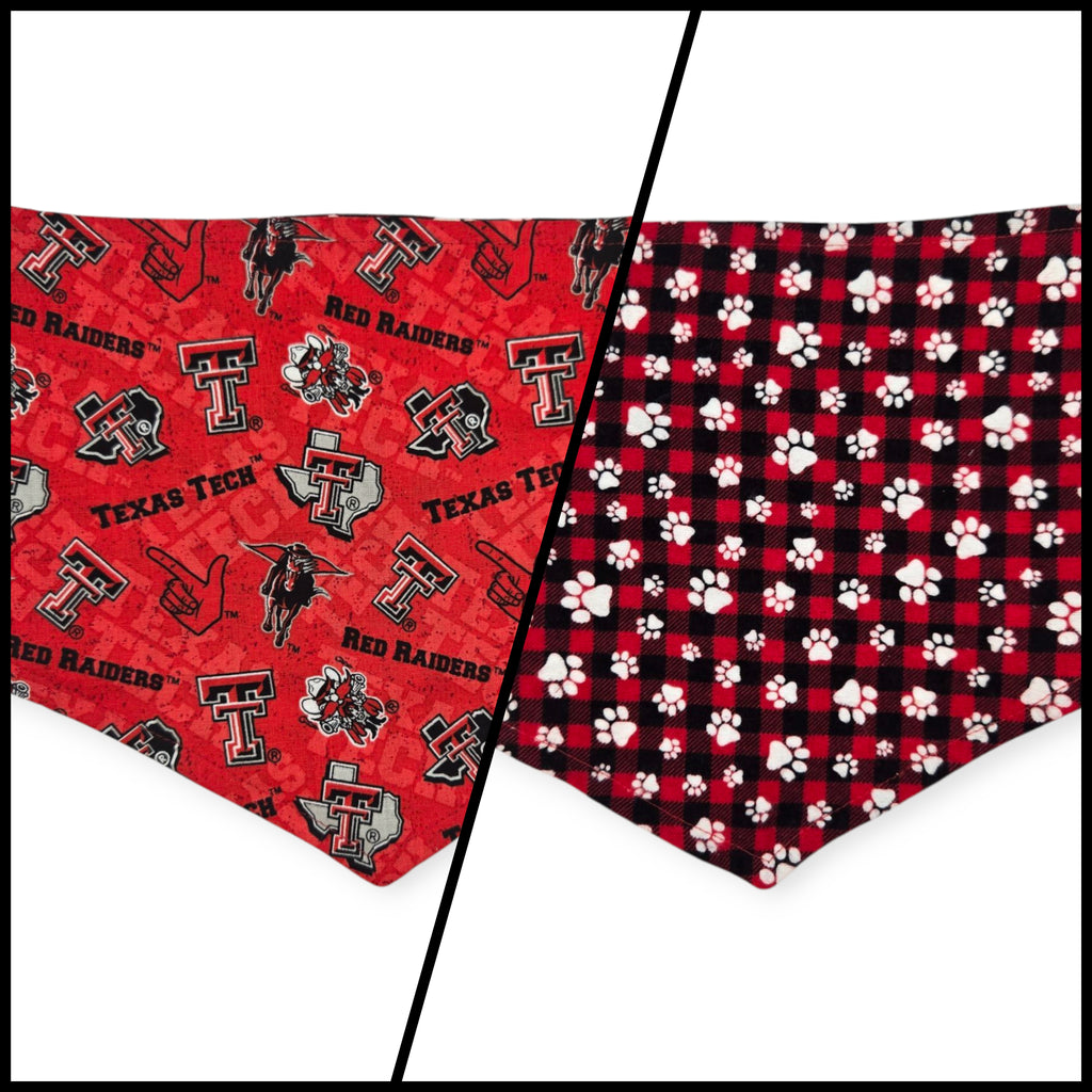Raiders/Paws on Buffalo Plaid Reversible Tie-on Bandana (Large)