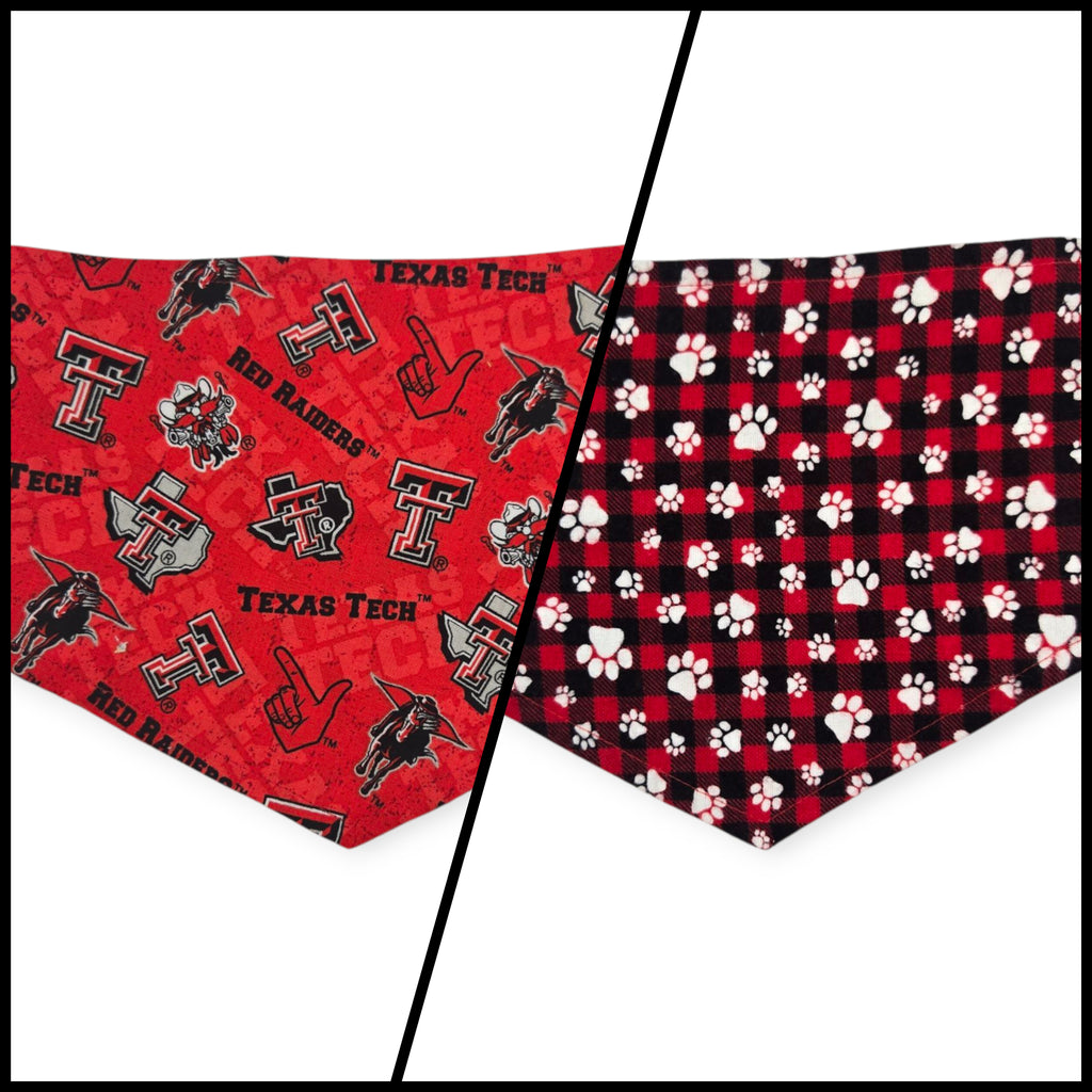 Raiders/Paws on Buffalo Plaid Reversible Tie-on Bandana (Medium)