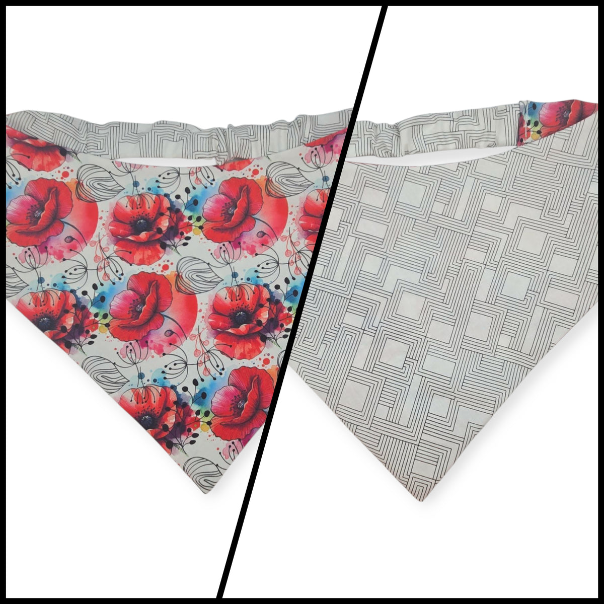 Watercolor Poppy/Linework Reversible Slip-on Scrunchie Bandana (X-Large)