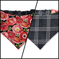 Poppy Meadows/ Dark Plaid Reversible Slip-on Scrunchie Bandana (Small)