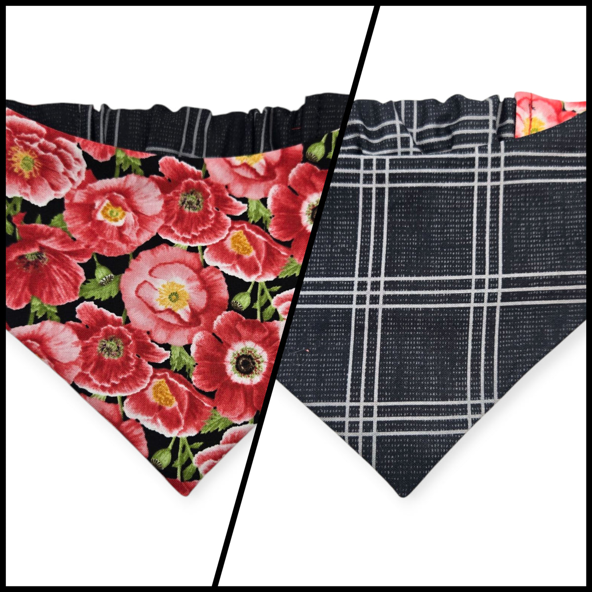 Poppy Meadows/ Dark Plaid Reversible Slip-on Scrunchie Bandana (Small)