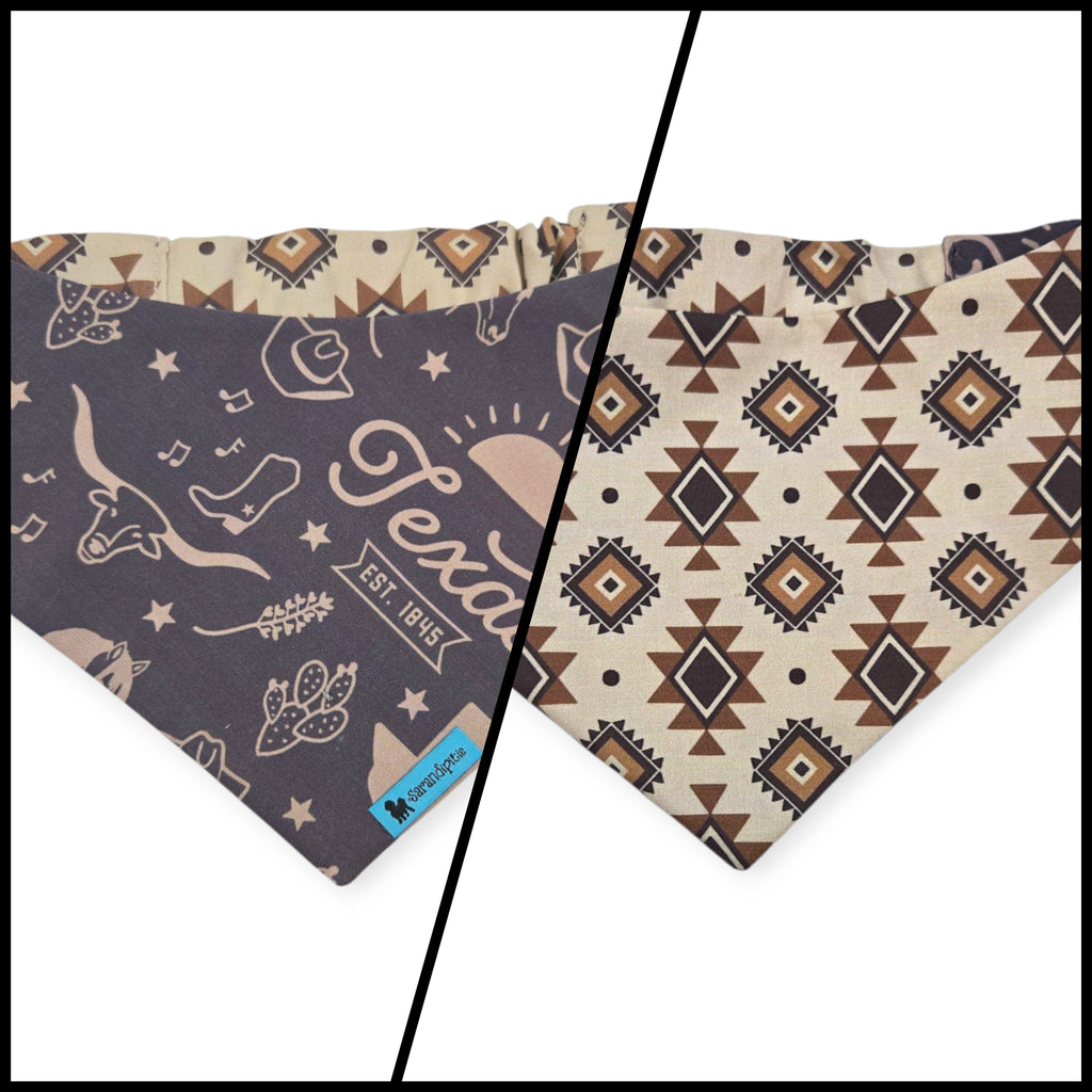 Texas Western Americana/Brown Southwestern Reversible Slip-on Scrunchie Bandana (Medium)