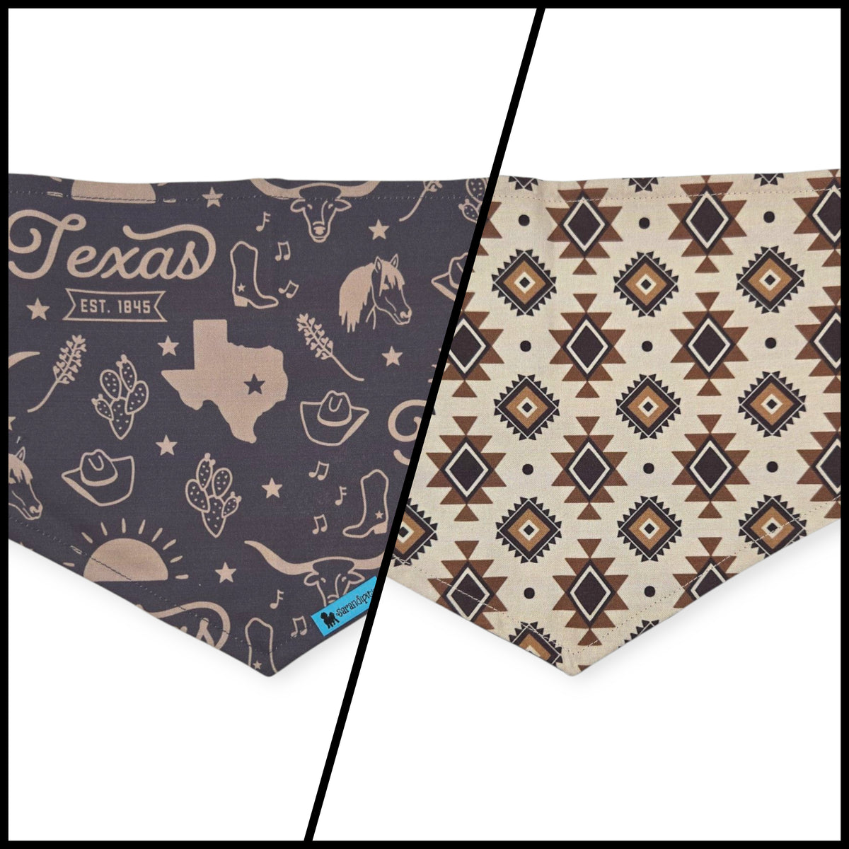 Texas Western Americana/Brown Southwestern Reversible Tie-on Bandana (Medium)
