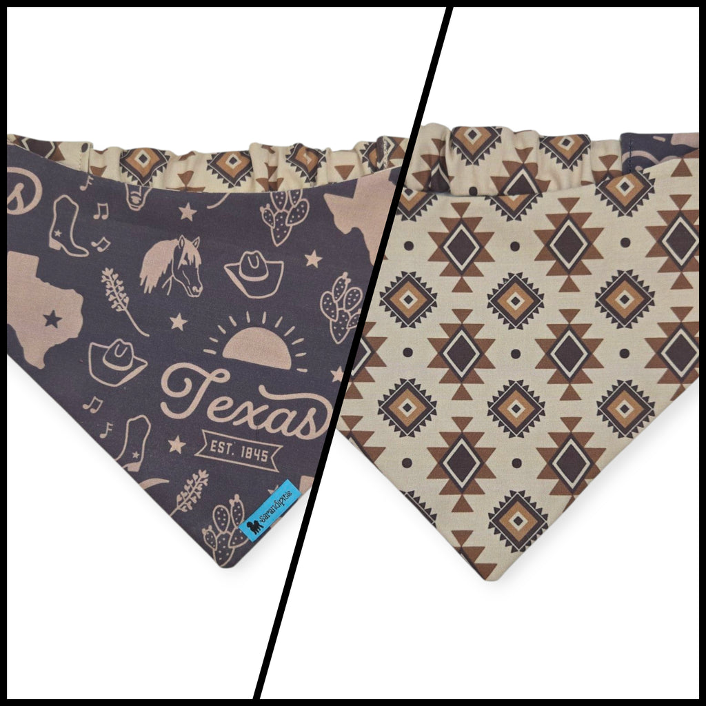 Texas Western Americana/Brown Southwestern Reversible Slip-on Scrunchie Bandana (Medium/Large)