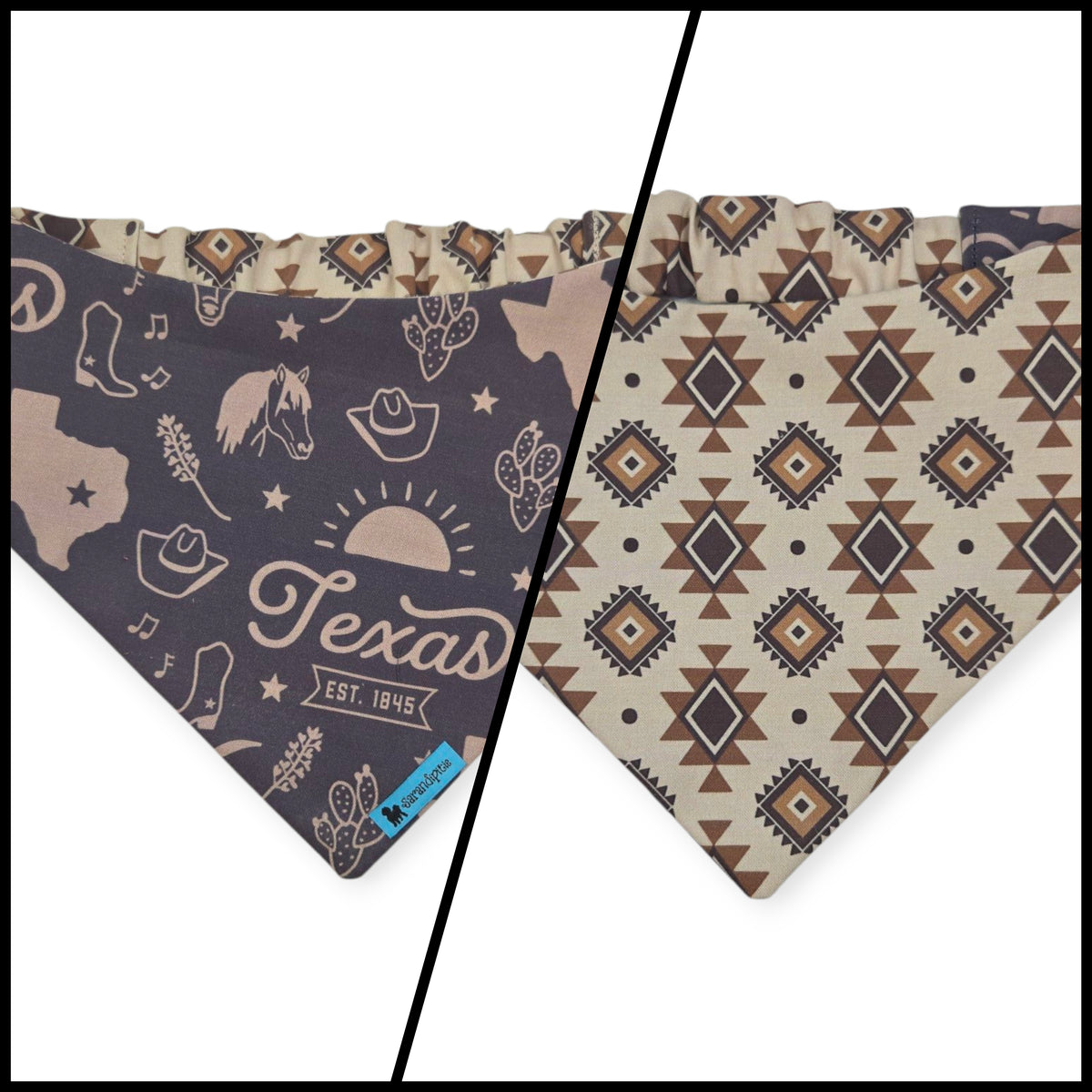 Texas Western Americana/Brown Southwestern Reversible Slip-on Scrunchie Bandana (Medium/Large)