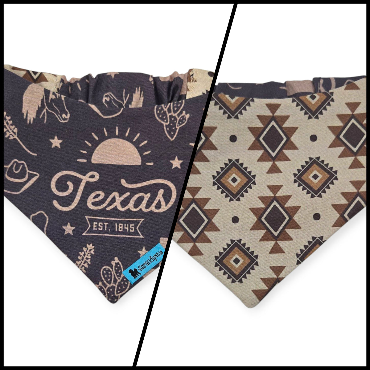 Texas Western Americana/Brown Southwestern Reversible Slip-on Scrunchie Bandana (Small)