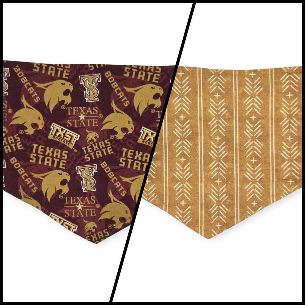 Bobcats /Mustard Mudcloth Reversible Tie-on Bandana (Medium)