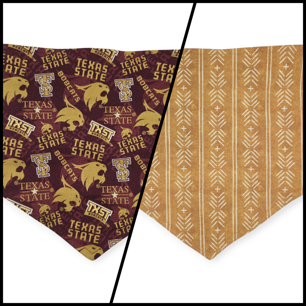 Bobcats /Mustard Mudcloth Reversible Tie-on Bandana (Large)
