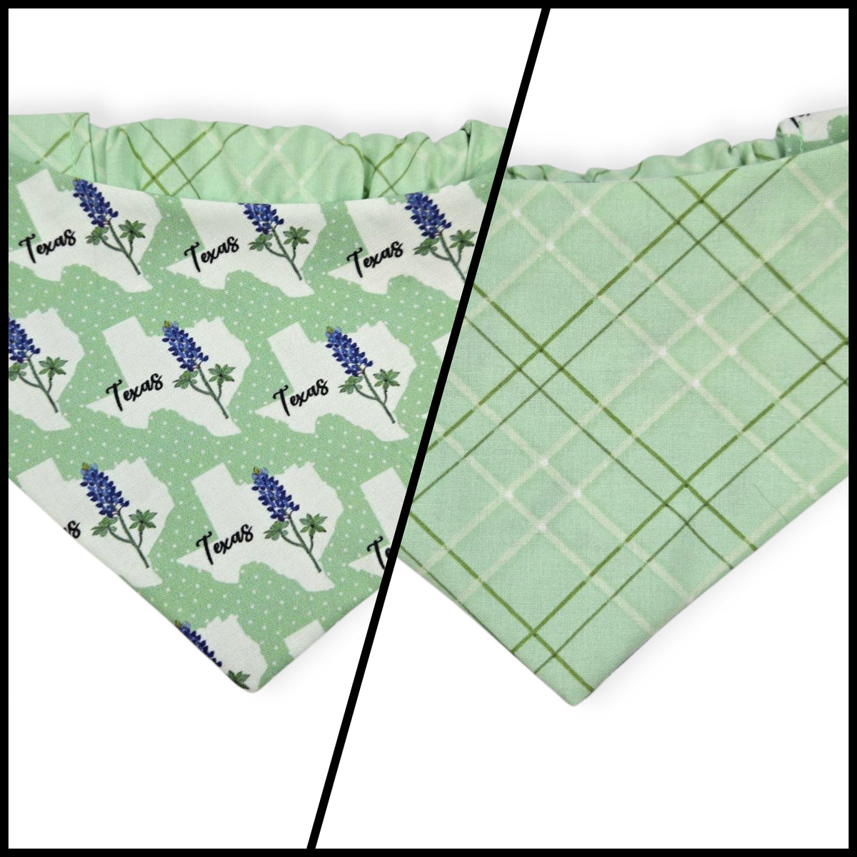 Bluebonnets & Texas /Mint Plaid Reversible Slip-on Scrunchie Bandana (Small/Medium)