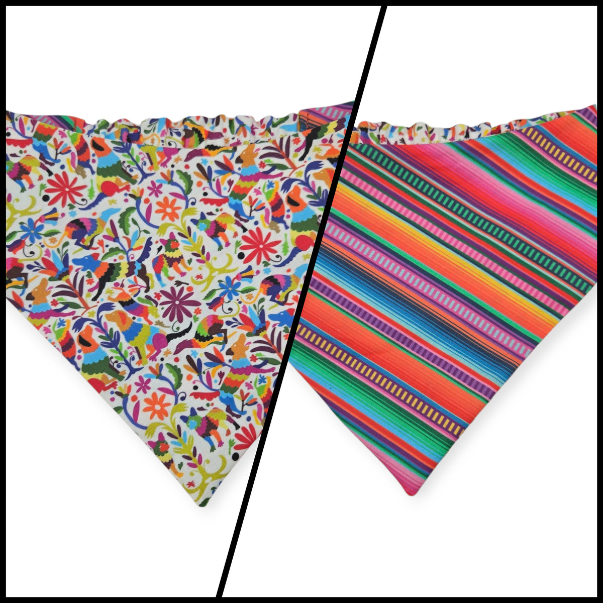 Dog Otomi/Serape Stripe Reversible Slip-on Scrunchie Bandana (Large)