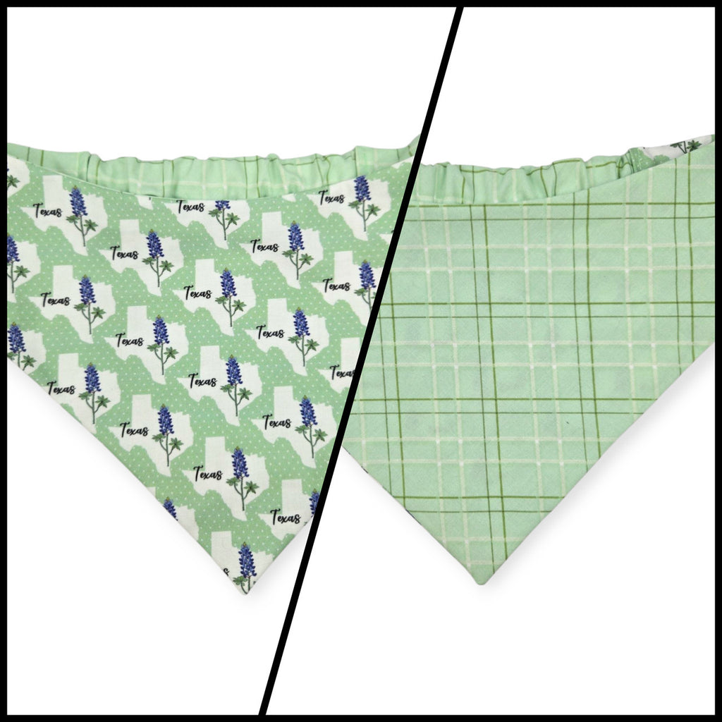 Bluebonnets & Texas /Mint Plaid Reversible Slip-on Scrunchie Bandana (X-Large)