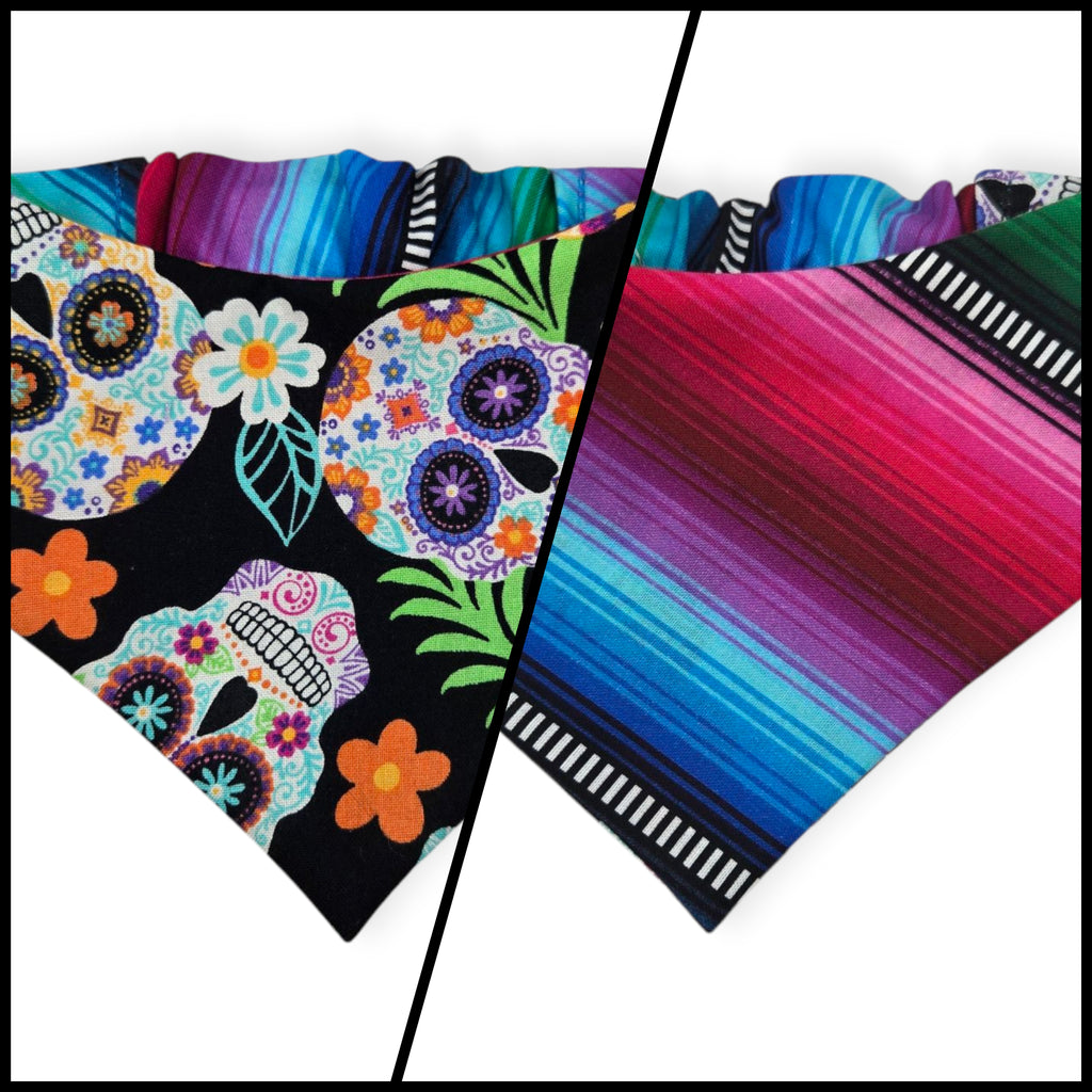 Tropical Sugar Skulls/In Queso Emergency Reversible Slip-on Scrunchie Bandana (Small)