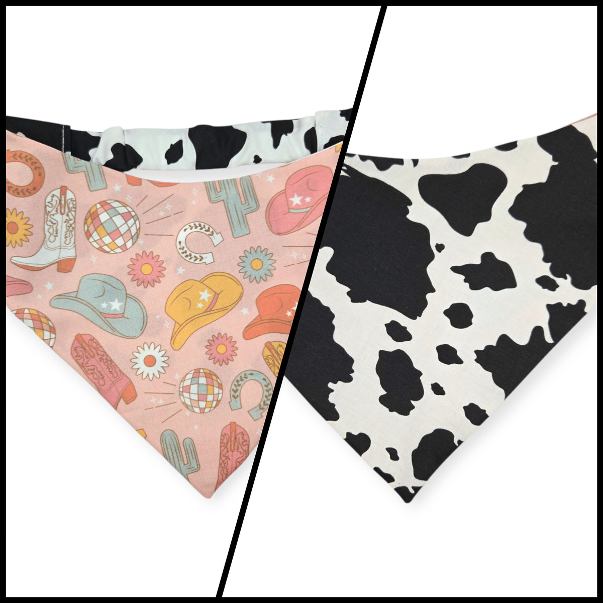 Disco Cowgirl/Cow Spots Reversible Slip-on Scrunchie Bandana (Large/X-Large)