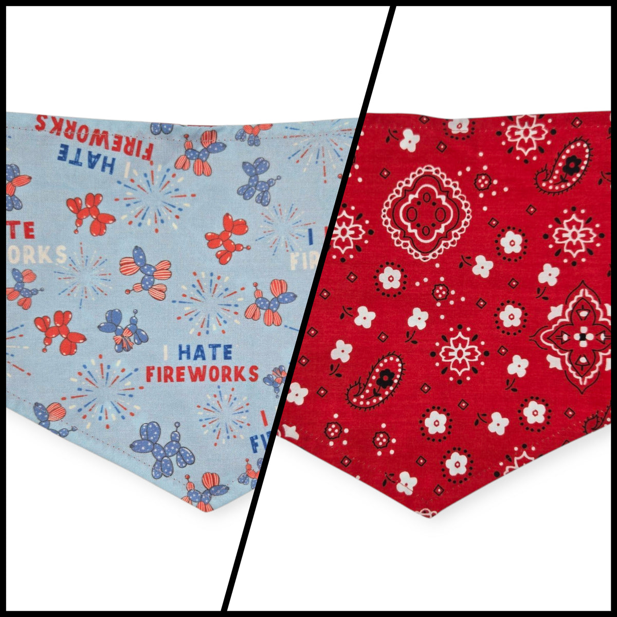 I Hate Fireworks/Red Paisley Reversible Tie-on Bandana (Medium)