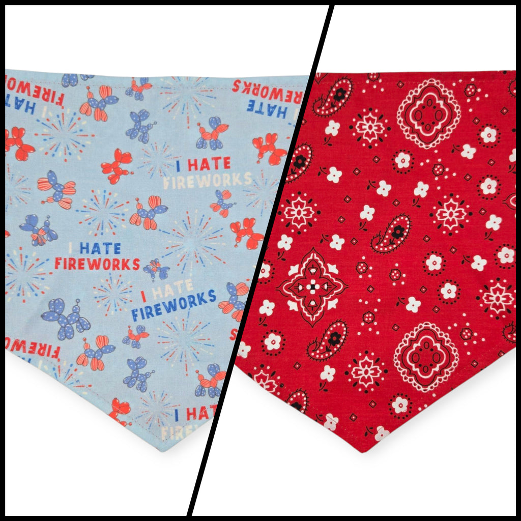 I Hate Fireworks/Red Paisley Tie-on Bandana (Large)