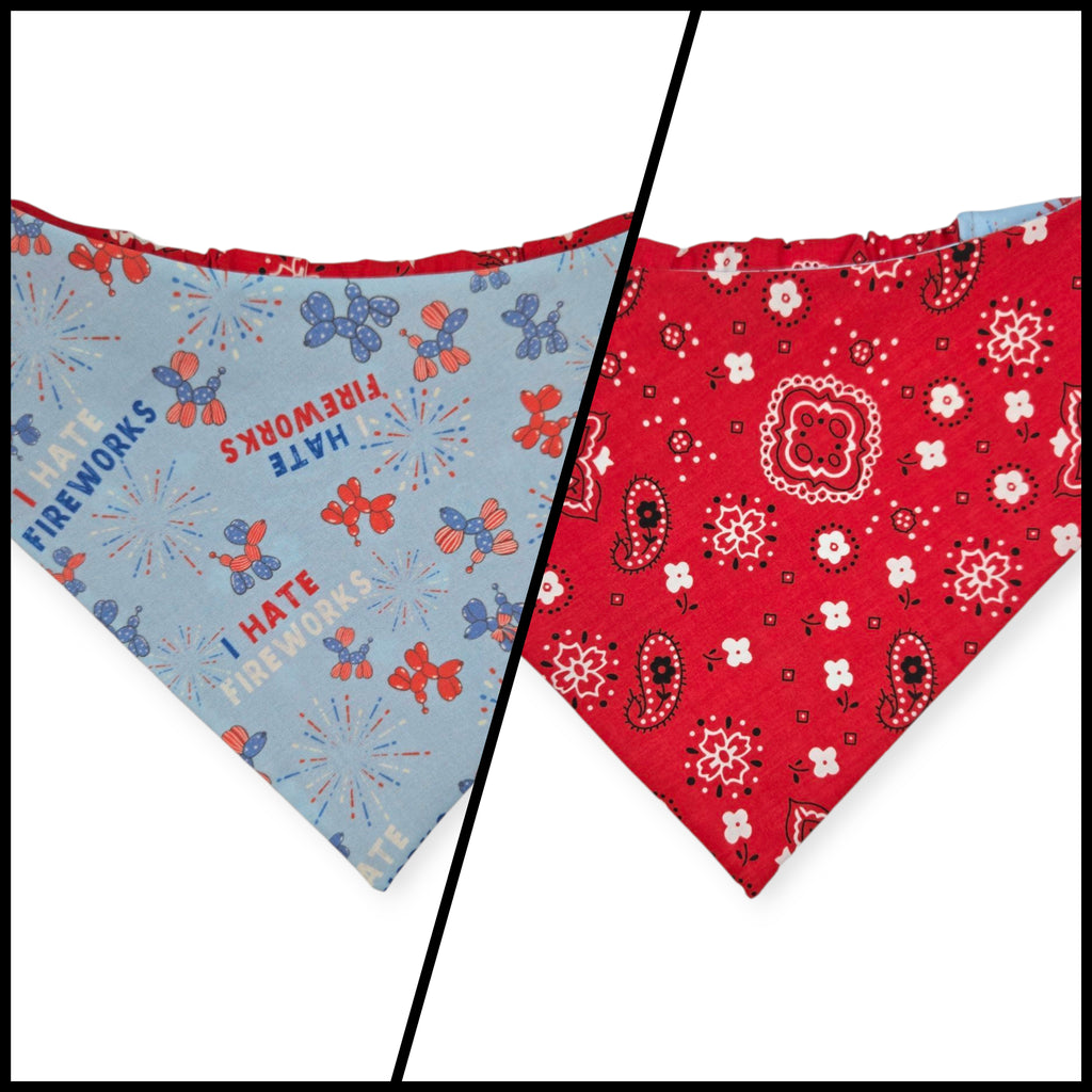 I Hate Fireworks/Red Paisley Reversible Slip-on Scrunchie Bandana (X-Large)