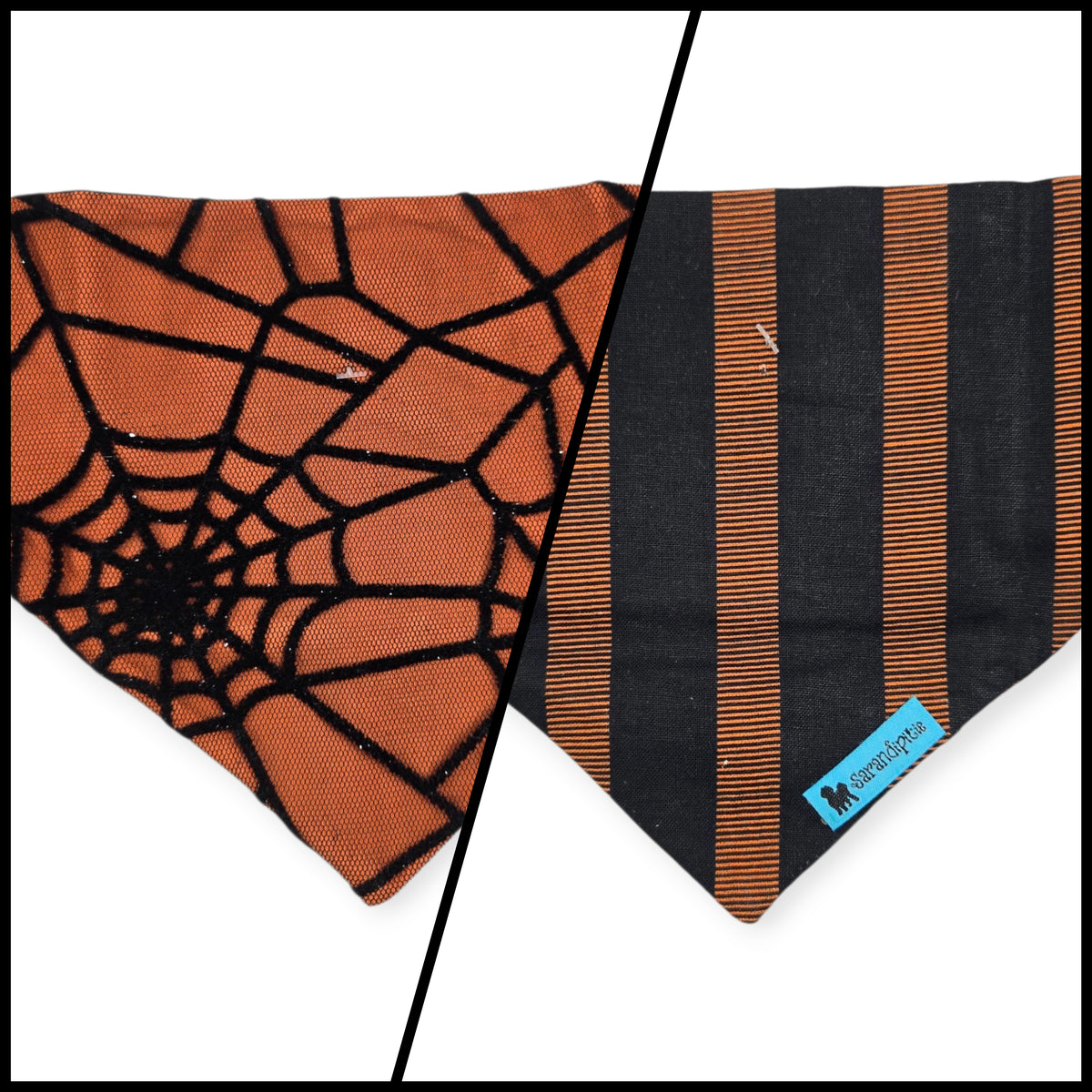 Velvet Spider Webs/Halloween Stripe Slip-on Scrunchie Bandana (X-Small)