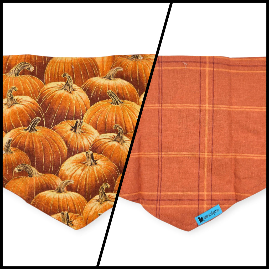 Pumpkin Patch/Orange Plaid Reversible Tie-on Bandana (Medium)