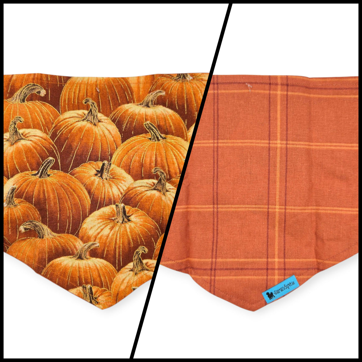 Pumpkin Patch/Orange Plaid Reversible Tie-on Bandana (Medium)