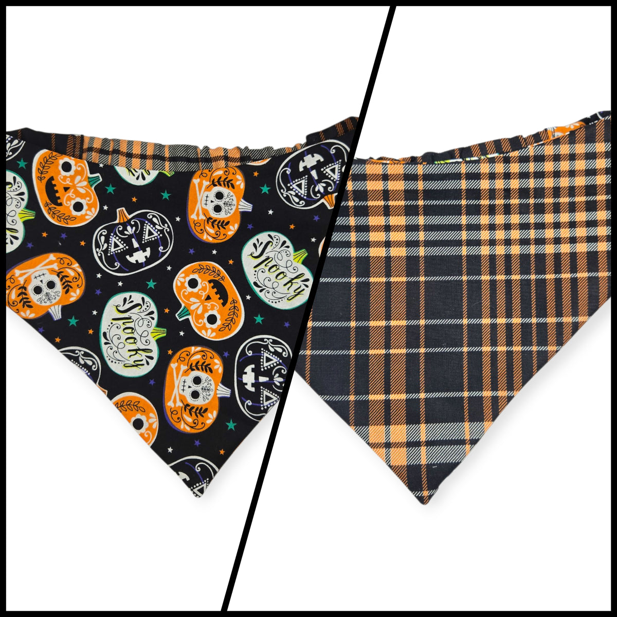 Sugar Skull Pumpkins/Halloween Plaid Slip-on Scrunchie Bandana (Medium)