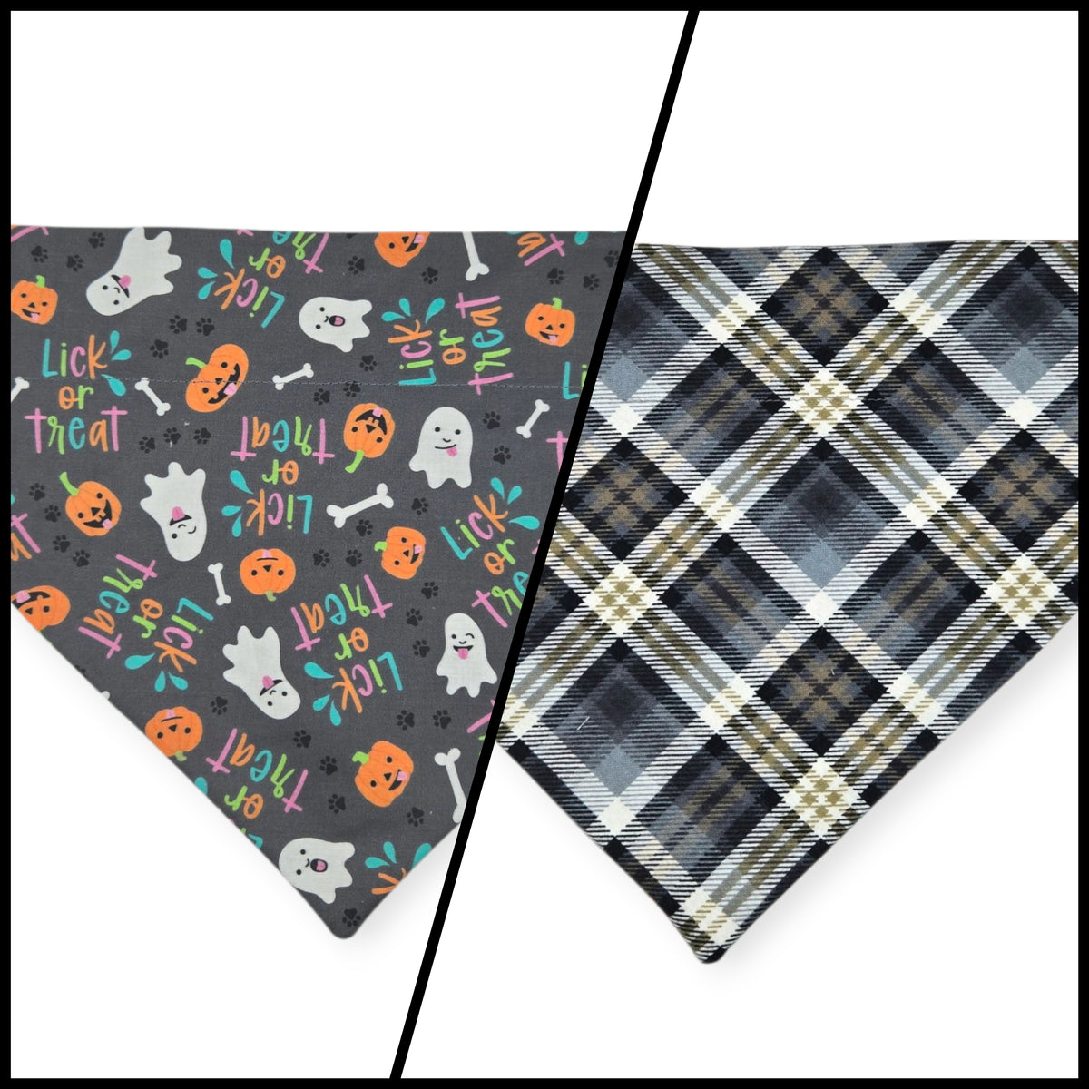 Lick or Treat/Plaid Reversible Slide-on Bandana (X-Large)