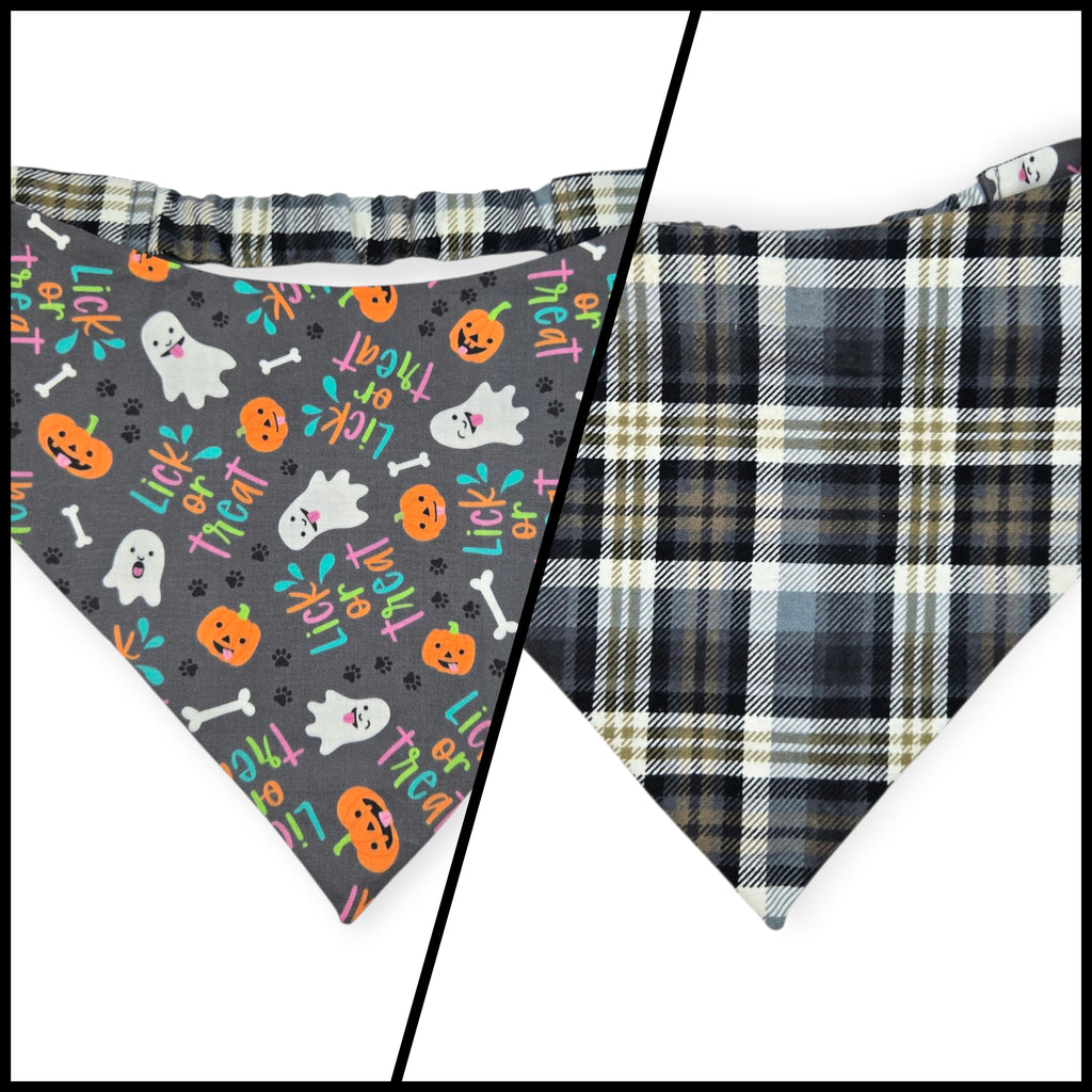 Lick or Treat/Plaid Reversible Slip-on Scrunchie Bandana (X-Large)