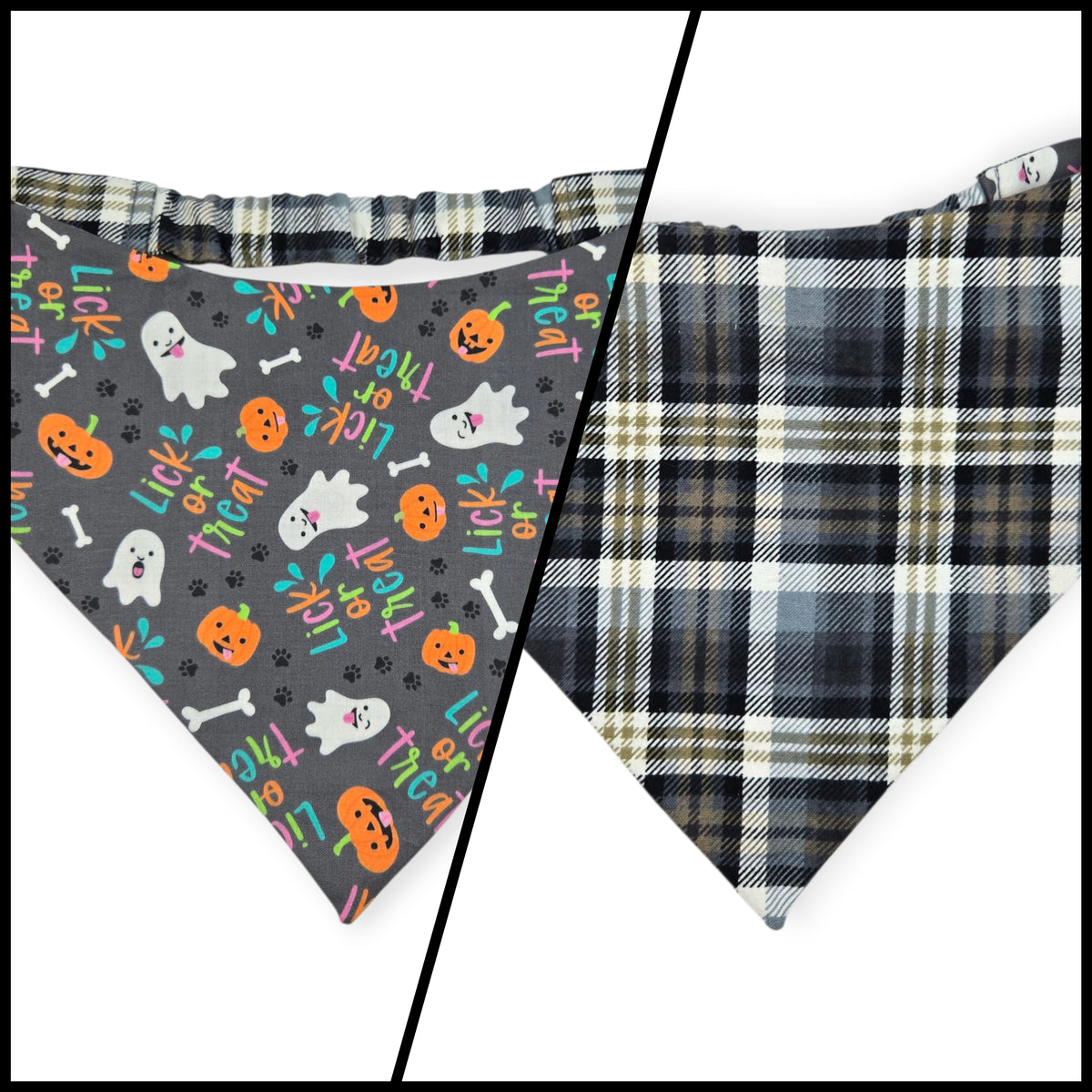 Lick or Treat/Plaid Reversible Slip-on Scrunchie Bandana (X-Large)
