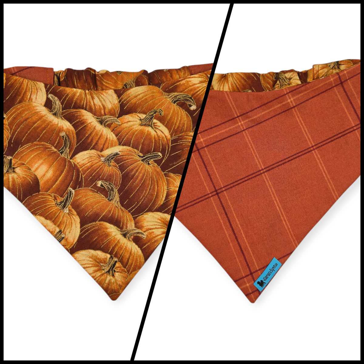 Pumpkin Patch/Orange Plaid Reversible Slip-on Scrunchie Bandana (Large)