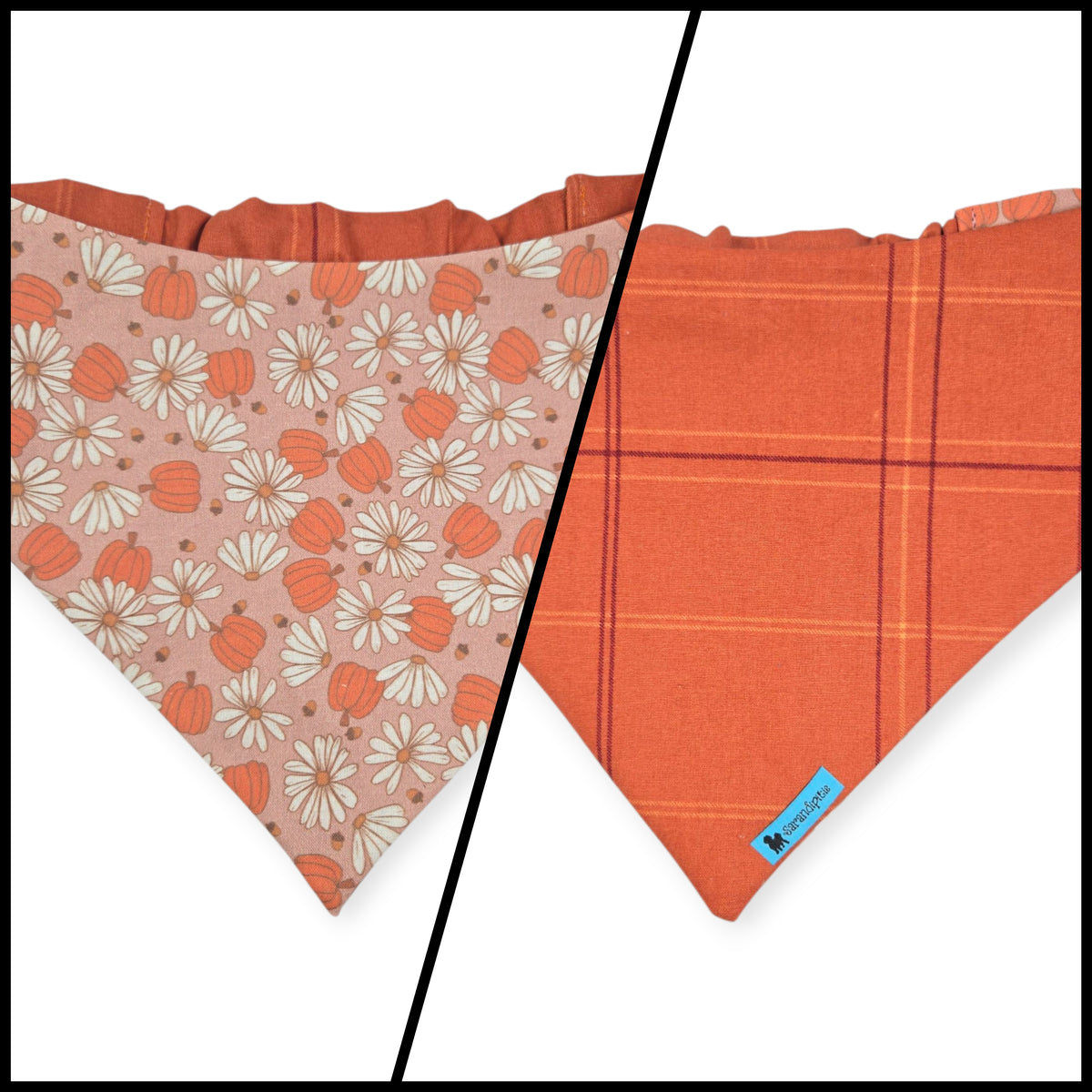 Daisy Pumpkins/ Orange Plaid Slip-on Scrunchie Bandana (Large)