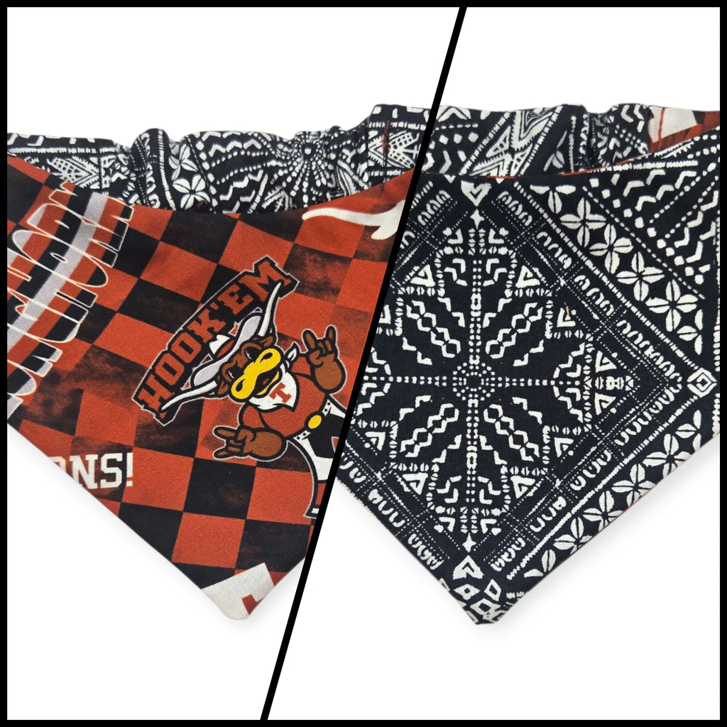 Longhorns/Geo Mosaic Reversible Slip-on Scrunchie Bandana (X-Small)