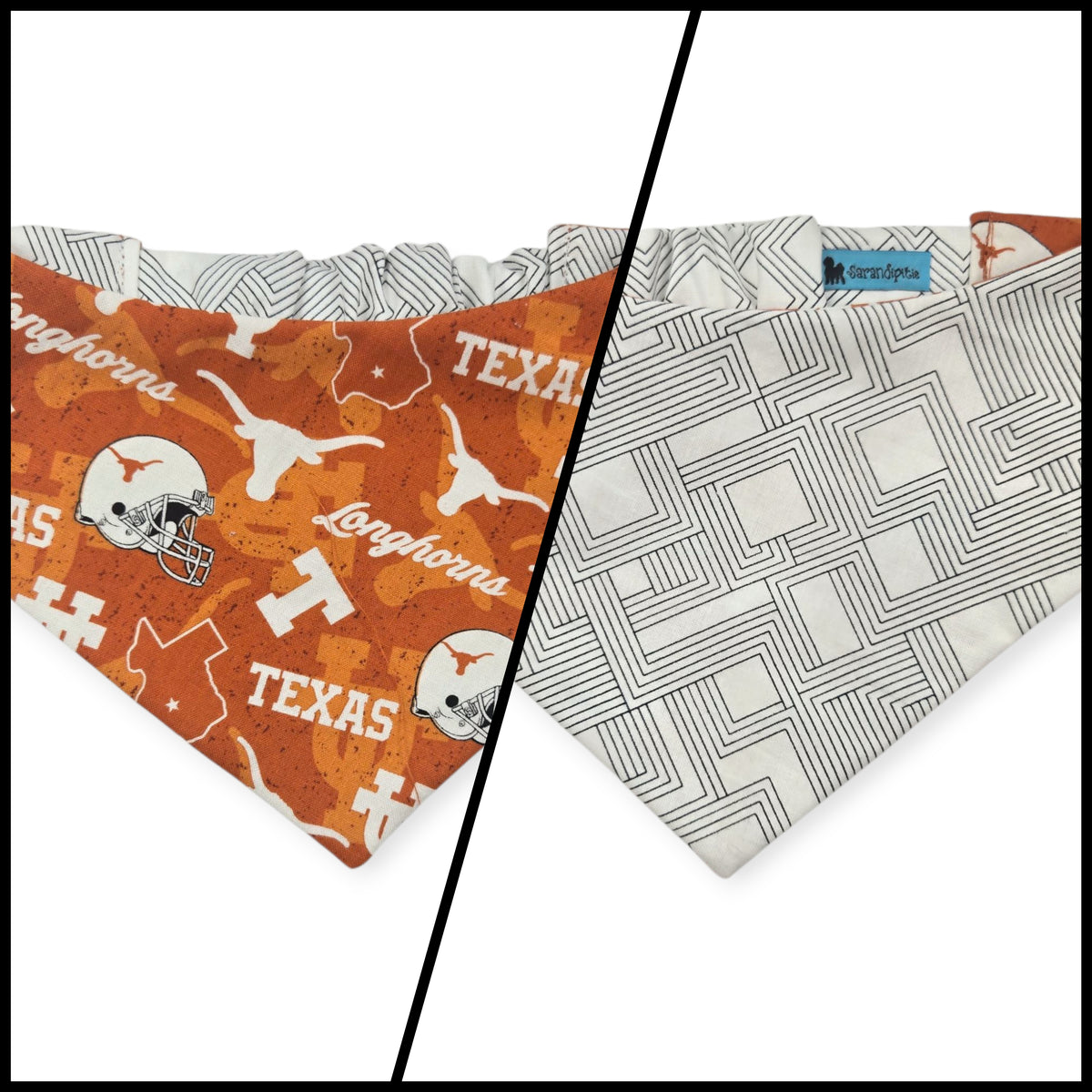 Longhorns/Fractal Lines Reversible Slip-on Scrunchie Bandana (X-Small/Small)