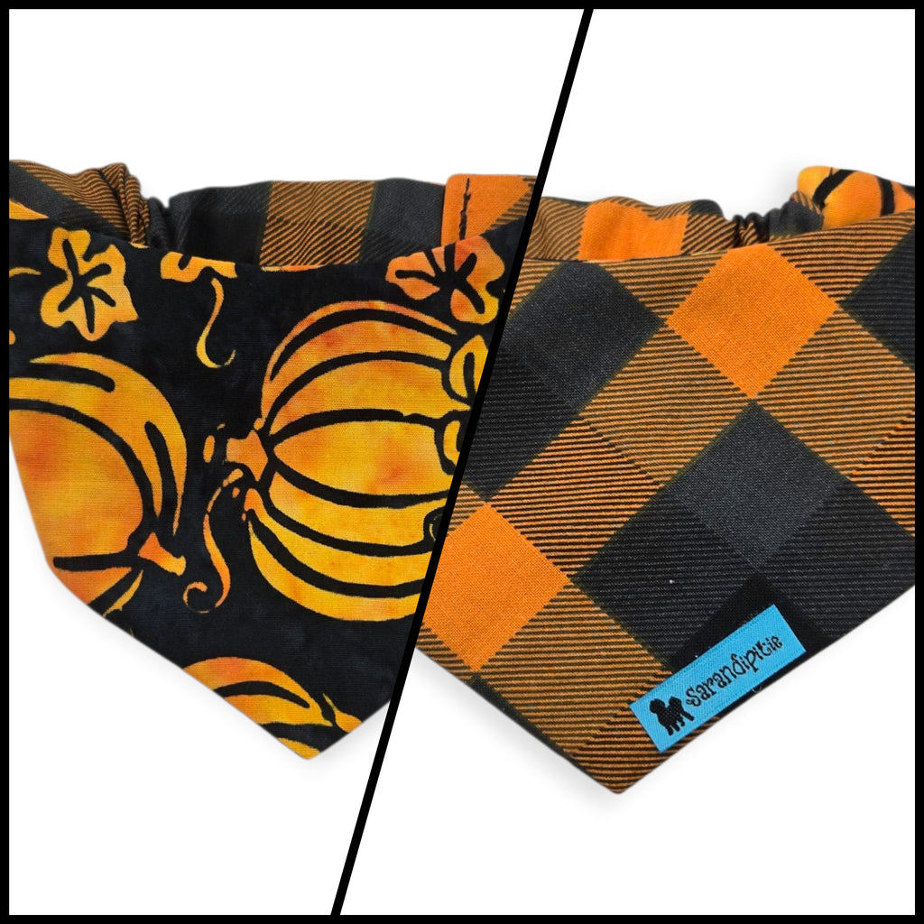 Bootiful/Halloween Plaid Reversible Slip-on Scrunchie Bandana (X-Small/Small)