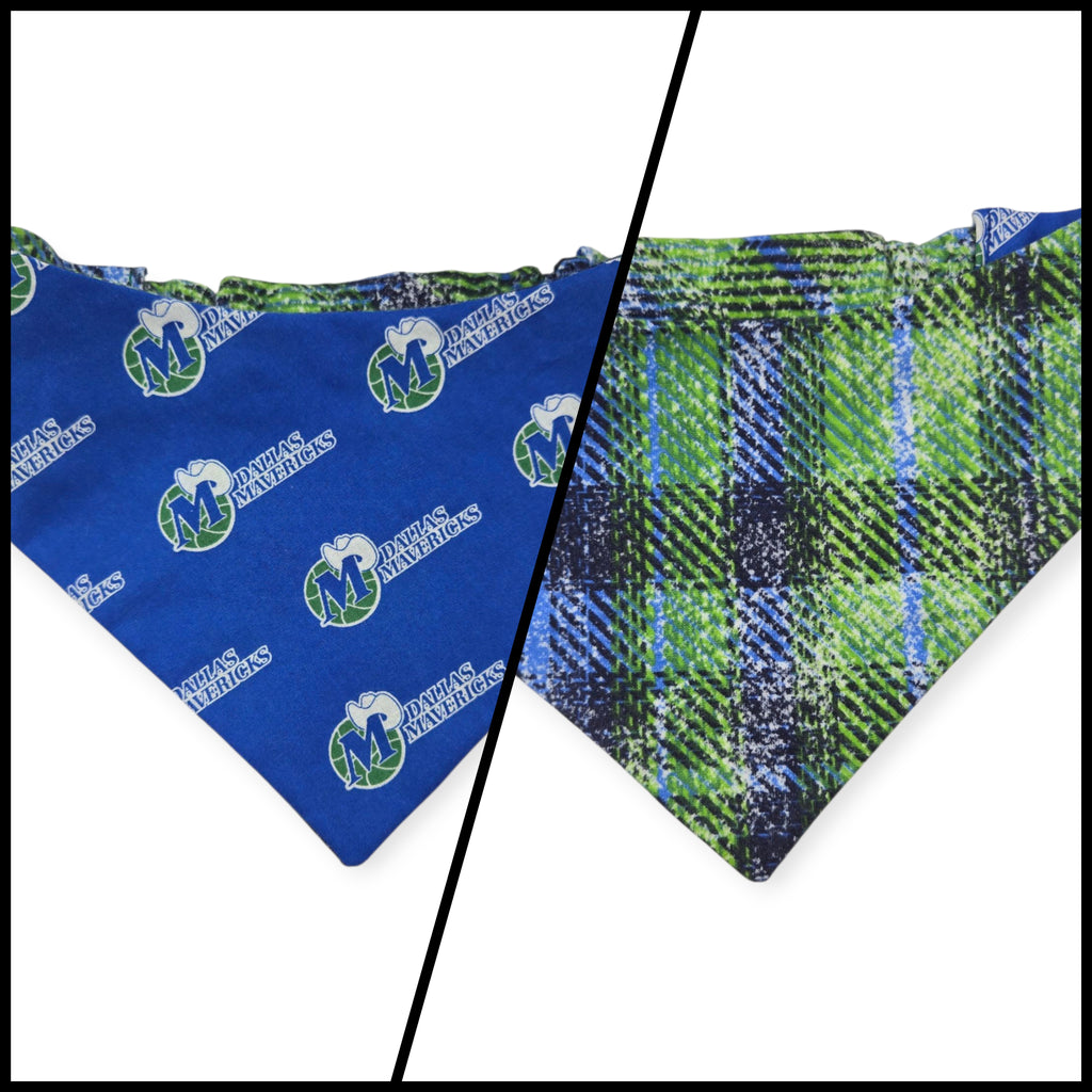 Mavericks/Distressed Plaid Reversible Slip-on Scrunchie Bandana (Medium/Large)