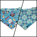 Pastel Halloween Charm/Blue Plaid Reversible Slip-on Scrunchie Bandana (X-Small/Small)