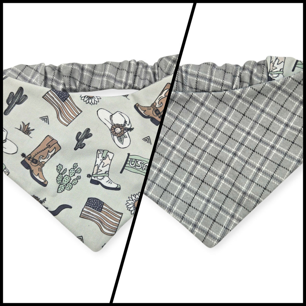 Little Cowboy/Gray Plaid Reversible Slip-on Scrunchie Bandana (Large/X-Large)