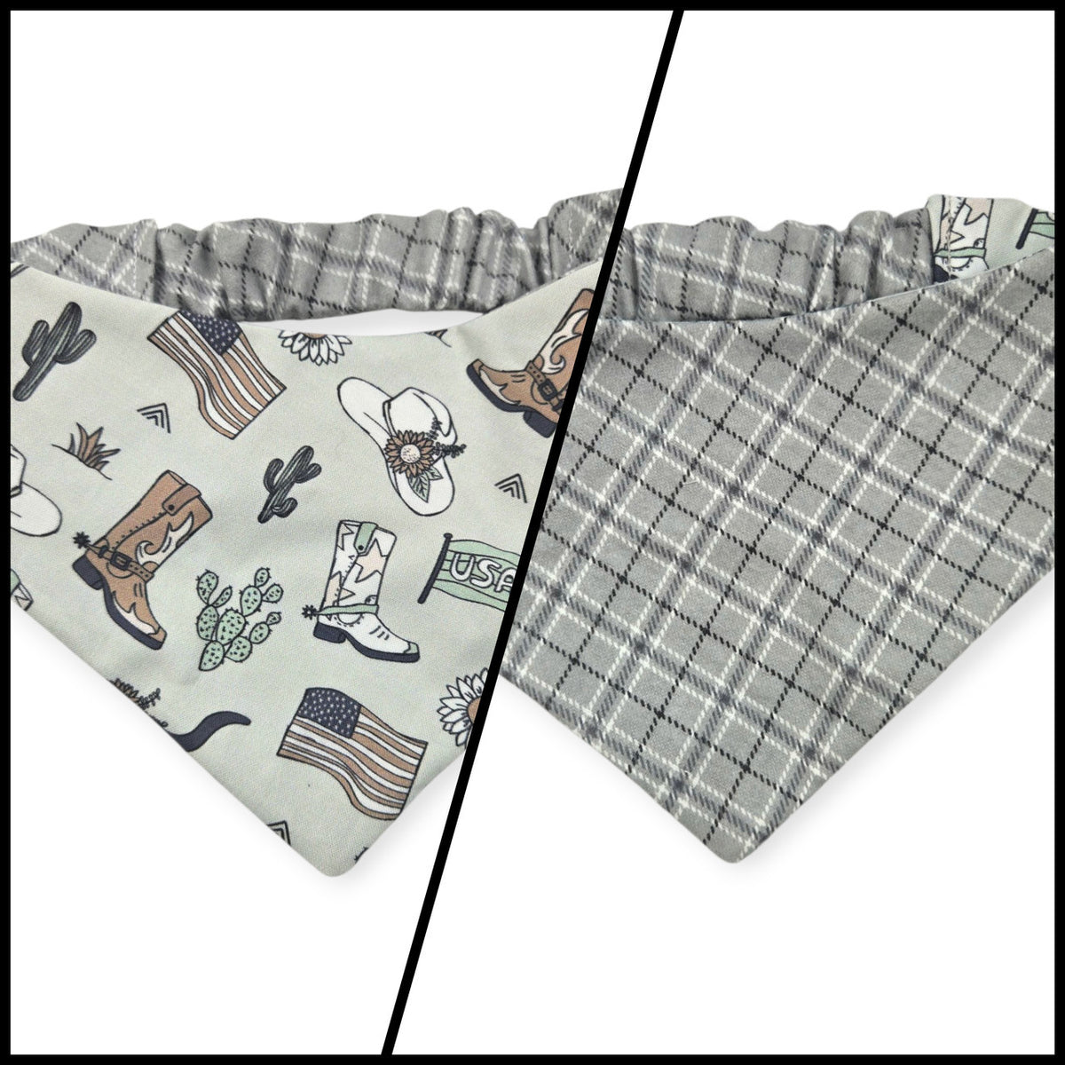 Little Cowboy/Gray Plaid Reversible Slip-on Scrunchie Bandana (Large/X-Large)