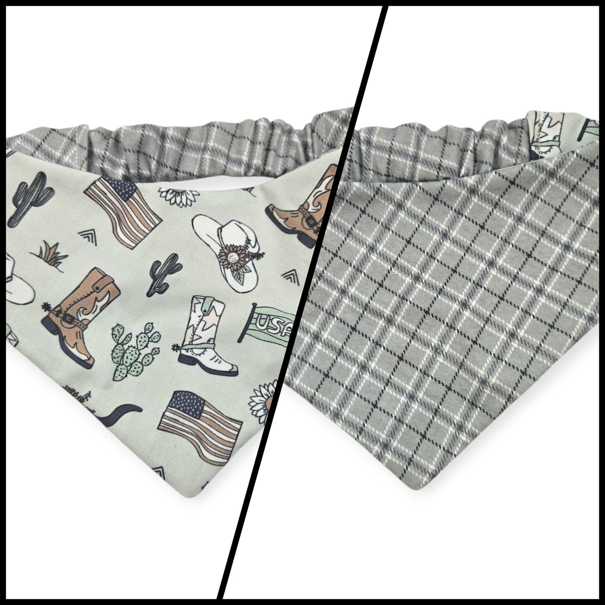 Little Cowboy/Gray Plaid Reversible Slip-on Scrunchie Bandana (Medium/Large)
