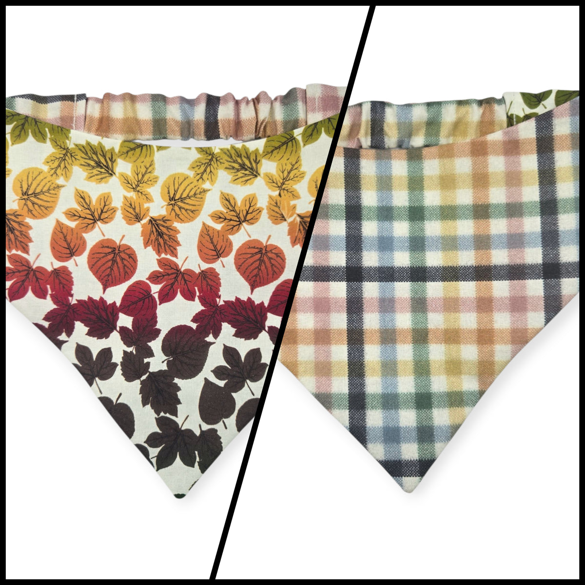 Rainbow Leaves/Rainbow Plaid Slip-on Scrunchie Bandana (Medium)