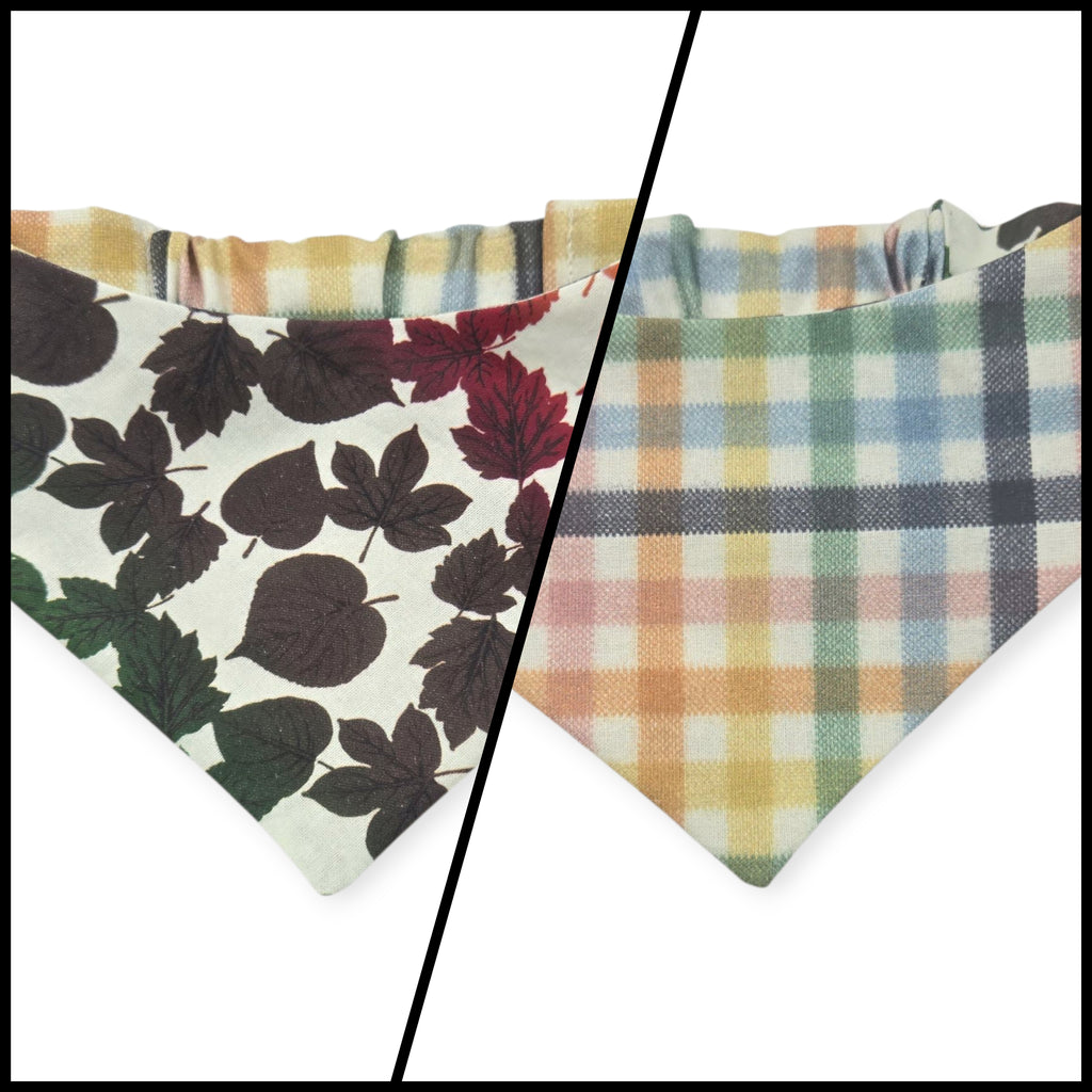 Rainbow Leaves/Rainbow Plaid Slip-on Scrunchie Bandana (Small/Medium)