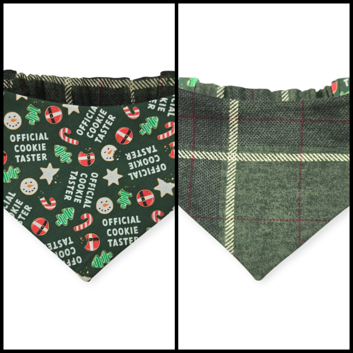 Cookie Tester/Dark Green Plaid Slip-on Scrunchie Bandana (Small/Medium)