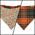 Pumpkin Spice Pup Cup/Green & Orange Plaid Reversible Slip-on Scrunchie Bandana (Medium/Large)