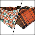 Pumpkin Spice Pup Cup/Green & Orange Plaid Reversible Slip-on Scrunchie Bandana (X-Small)