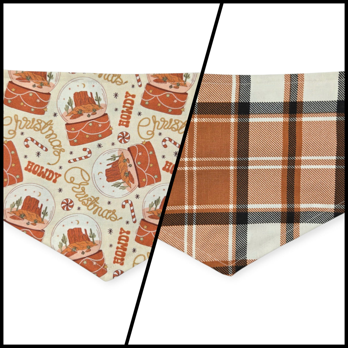 Desert Snow Globe Christmas/Caramel Plaid Bandana Tie-on Bandana (Medium)