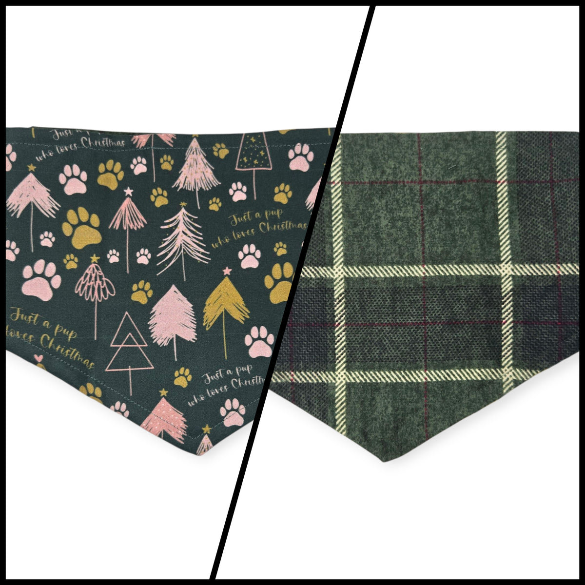 Just a Pup/Dark Green Plaid Tie-on Bandana (Large)