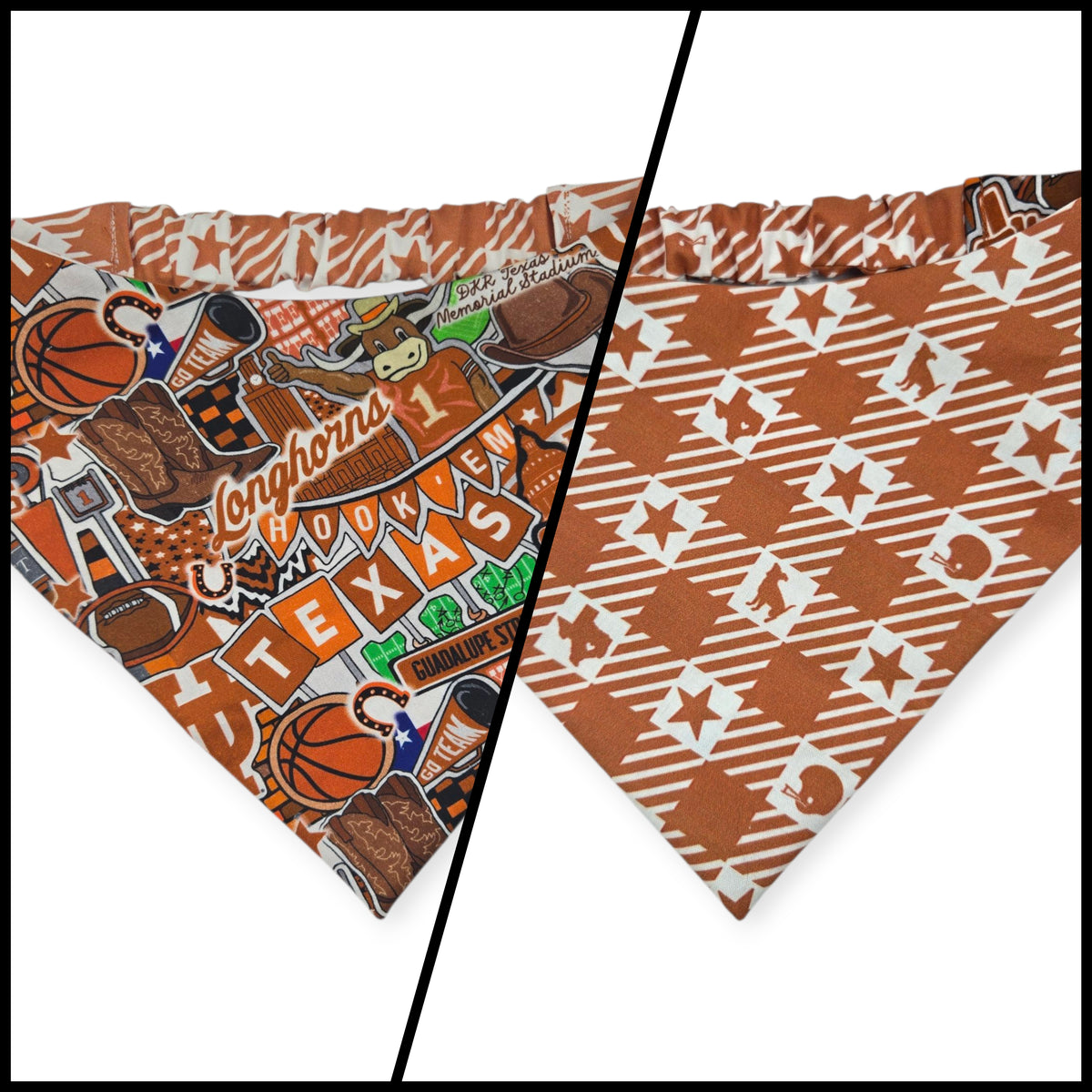 Longhorns Doodles/Longhorns Gingham Check Slip-on Scrunchie Bandana (Large)